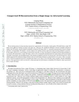 Unsupervised 3D Reconstruction from a Single Image via Adversarial
  Learning