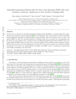 Ensemble-marginalized Kalman filter for linear time-dependent PDEs with
  noisy boundary conditions: Application to heat transfer in building walls
