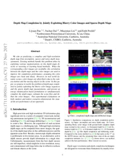 Depth Map Completion by Jointly Exploiting Blurry Color Images and
  Sparse Depth Maps