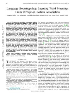 Language Bootstrapping: Learning Word Meanings From Perception-Action
  Association