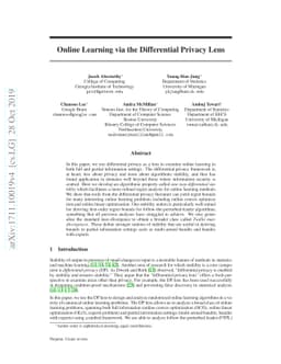 Online Learning via the Differential Privacy Lens