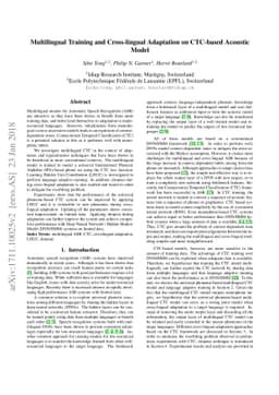 Multilingual Training and Cross-lingual Adaptation on CTC-based Acoustic
  Model