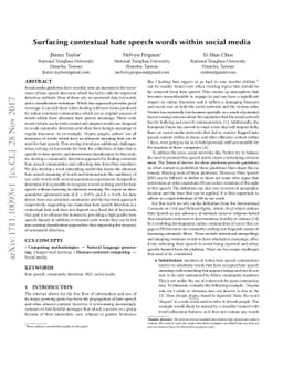 Surfacing contextual hate speech words within social media