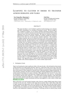 Learning to cluster in order to transfer across domains and tasks
