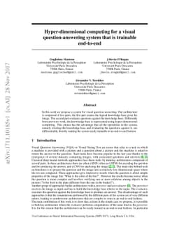 Hyper-dimensional computing for a visual question-answering system that
  is trainable end-to-end