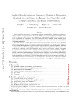 Implicit Regularization in Nonconvex Statistical Estimation: Gradient
  Descent Converges Linearly for Phase Retrieval, Matrix Completion, and Blind
  Deconvolution