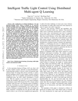 Intelligent Traffic Light Control Using Distributed Multi-agent Q
  Learning