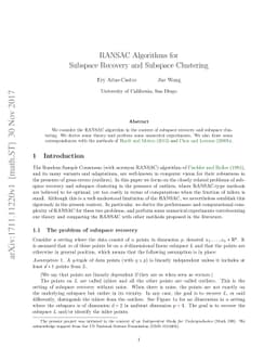 RANSAC Algorithms for Subspace Recovery and Subspace Clustering