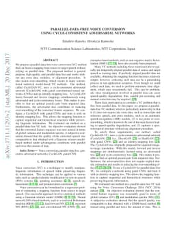 Parallel-Data-Free Voice Conversion Using Cycle-Consistent Adversarial
  Networks