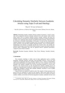 Calculating Semantic Similarity between Academic Articles using Topic
  Event and Ontology