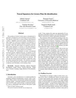 Neural Signatures for Licence Plate Re-identification