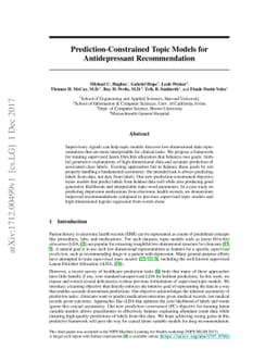 Prediction-Constrained Topic Models for Antidepressant Recommendation