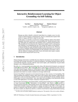 Interactive Reinforcement Learning for Object Grounding via Self-Talking