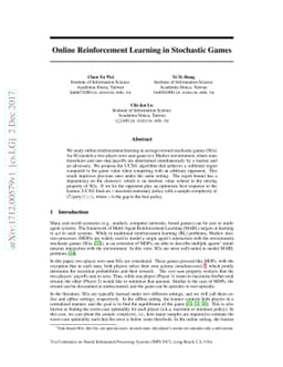 Online Reinforcement Learning in Stochastic Games