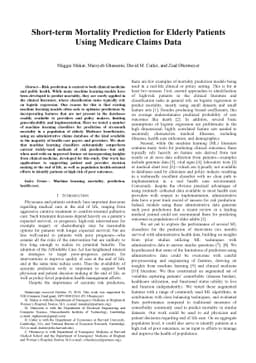 Short-term Mortality Prediction for Elderly Patients Using Medicare
  Claims Data