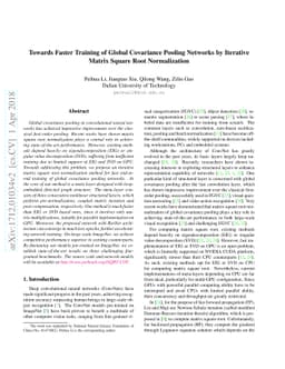 Towards Faster Training of Global Covariance Pooling Networks by
  Iterative Matrix Square Root Normalization
