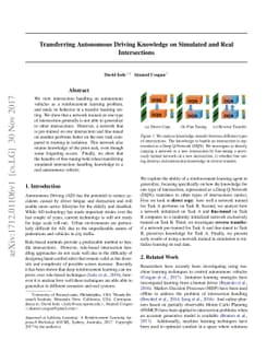 Transferring Autonomous Driving Knowledge on Simulated and Real
  Intersections