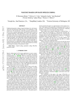 Wavenet based low rate speech coding