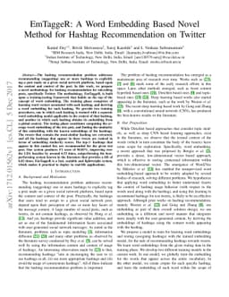EmTaggeR: A Word Embedding Based Novel Method for Hashtag Recommendation
  on Twitter