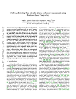 NoiSense: Detecting Data Integrity Attacks on Sensor Measurements using
  Hardware based Fingerprints