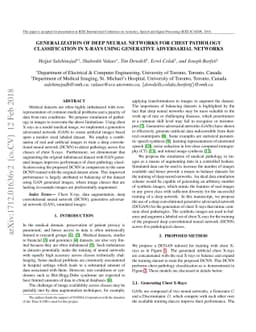 Generalization of Deep Neural Networks for Chest Pathology
  Classification in X-Rays Using Generative Adversarial Networks