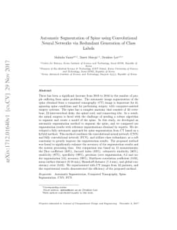 Automatic Spine Segmentation using Convolutional Neural Network via
  Redundant Generation of Class Labels for 3D Spine Modeling