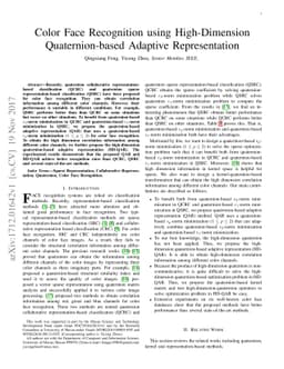 Color Face Recognition using High-Dimension Quaternion-based Adaptive
  Representation