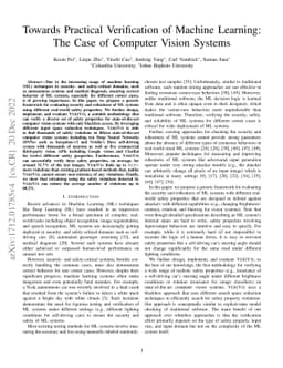Towards Practical Verification of Machine Learning: The Case of Computer
  Vision Systems