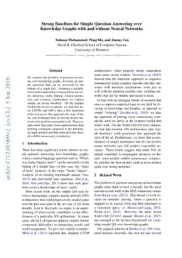 Strong Baselines for Simple Question Answering over Knowledge Graphs
  with and without Neural Networks