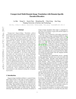 Unsupervised Multi-Domain Image Translation with Domain-Specific
  Encoders/Decoders