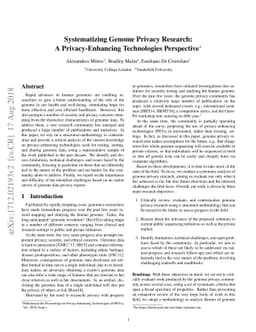 Systematizing Genome Privacy Research: A Privacy-Enhancing Technologies
  Perspective