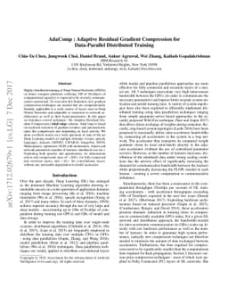 AdaComp : Adaptive Residual Gradient Compression for Data-Parallel
  Distributed Training