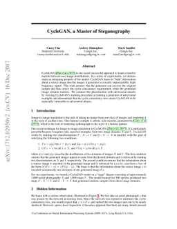 CycleGAN, a Master of Steganography
