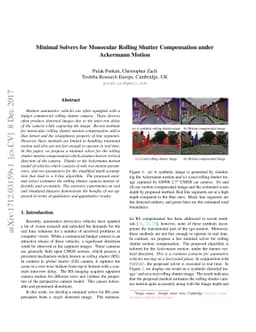 Minimal Solvers for Monocular Rolling Shutter Compensation under
  Ackermann Motion