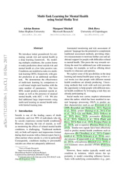 Multi-Task Learning for Mental Health using Social Media Text
