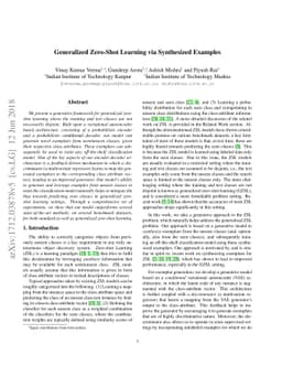 Generalized Zero-Shot Learning via Synthesized Examples