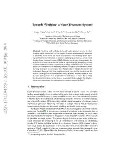 Toward `verifying' a Water Treatment System