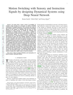 Motion Switching with Sensory and Instruction Signals by designing
  Dynamical Systems using Deep Neural Network
