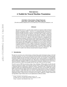 Sockeye: A Toolkit for Neural Machine Translation