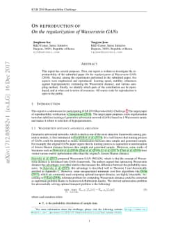 On reproduction of On the regularization of Wasserstein GANs