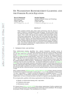 On Wasserstein Reinforcement Learning and the Fokker-Planck equation