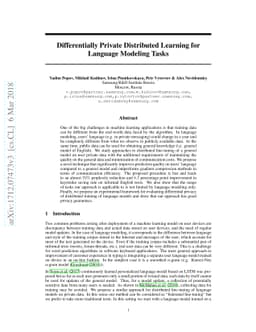 Differentially Private Distributed Learning for Language Modeling Tasks