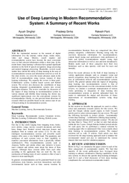 Use of Deep Learning in Modern Recommendation System: A Summary of
  Recent Works