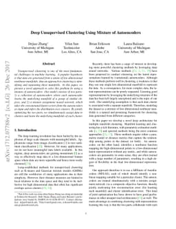 Deep Unsupervised Clustering Using Mixture of Autoencoders