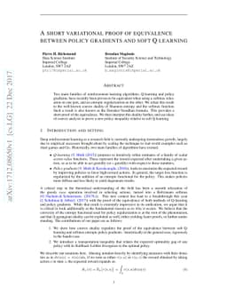 A short variational proof of equivalence between policy gradients and
  soft Q learning