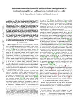 Structured decentralized control of positive systems with applications
  to combination drug therapy and leader selection in directed networks