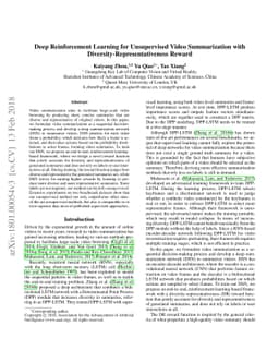 Deep Reinforcement Learning for Unsupervised Video Summarization with
  Diversity-Representativeness Reward