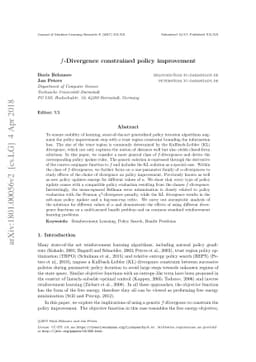 f-Divergence constrained policy improvement