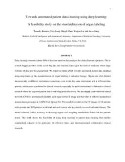 Towards automated patient data cleaning using deep learning: A
  feasibility study on the standardization of organ labeling