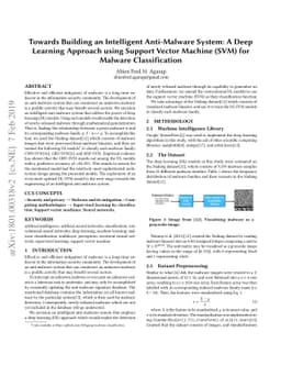 Towards Building an Intelligent Anti-Malware System: A Deep Learning
  Approach using Support Vector Machine (SVM) for Malware Classification